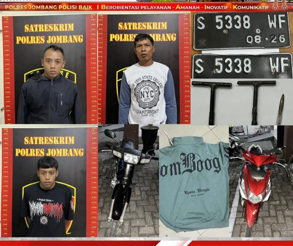 Polisi Ringkus 3 Pelaku Curanmor di Jombang, Incar Motor Petani di Sawah